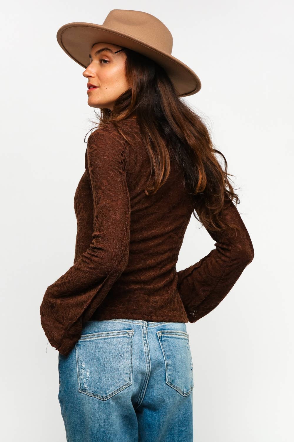 PLUS SIZE BELL SLEEVE FLORAL JACQUARD KNIT TOP - The Elevated Hippie