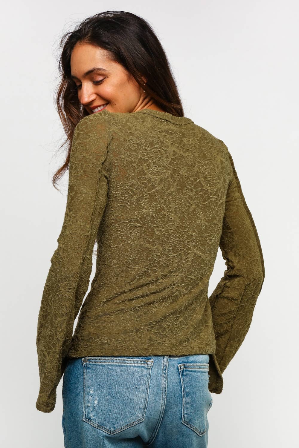 BELL BOTTOM LONG SLEEVE FLORAL JACQUARD KNIT TOP - The Elevated Hippie