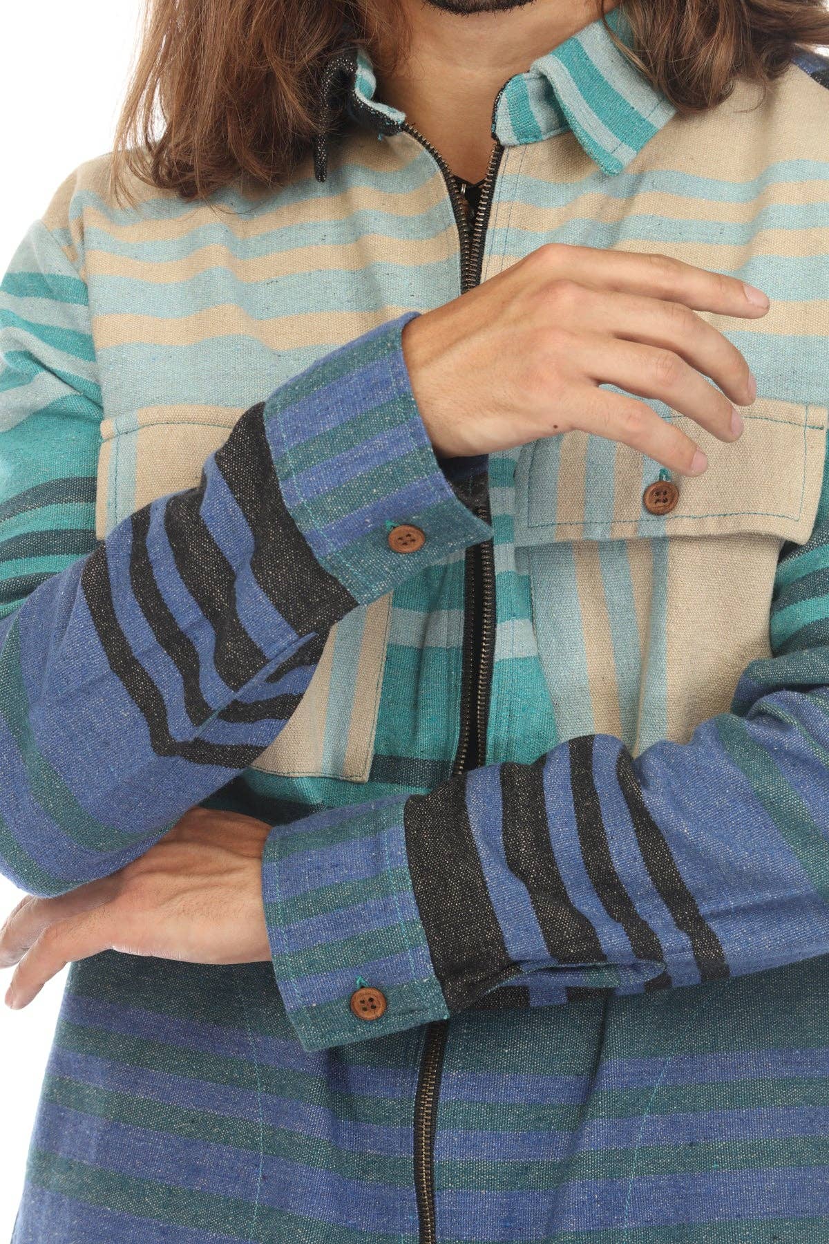 Ombre Striped Zipper Shirt Jacket - The Elevated Hippie