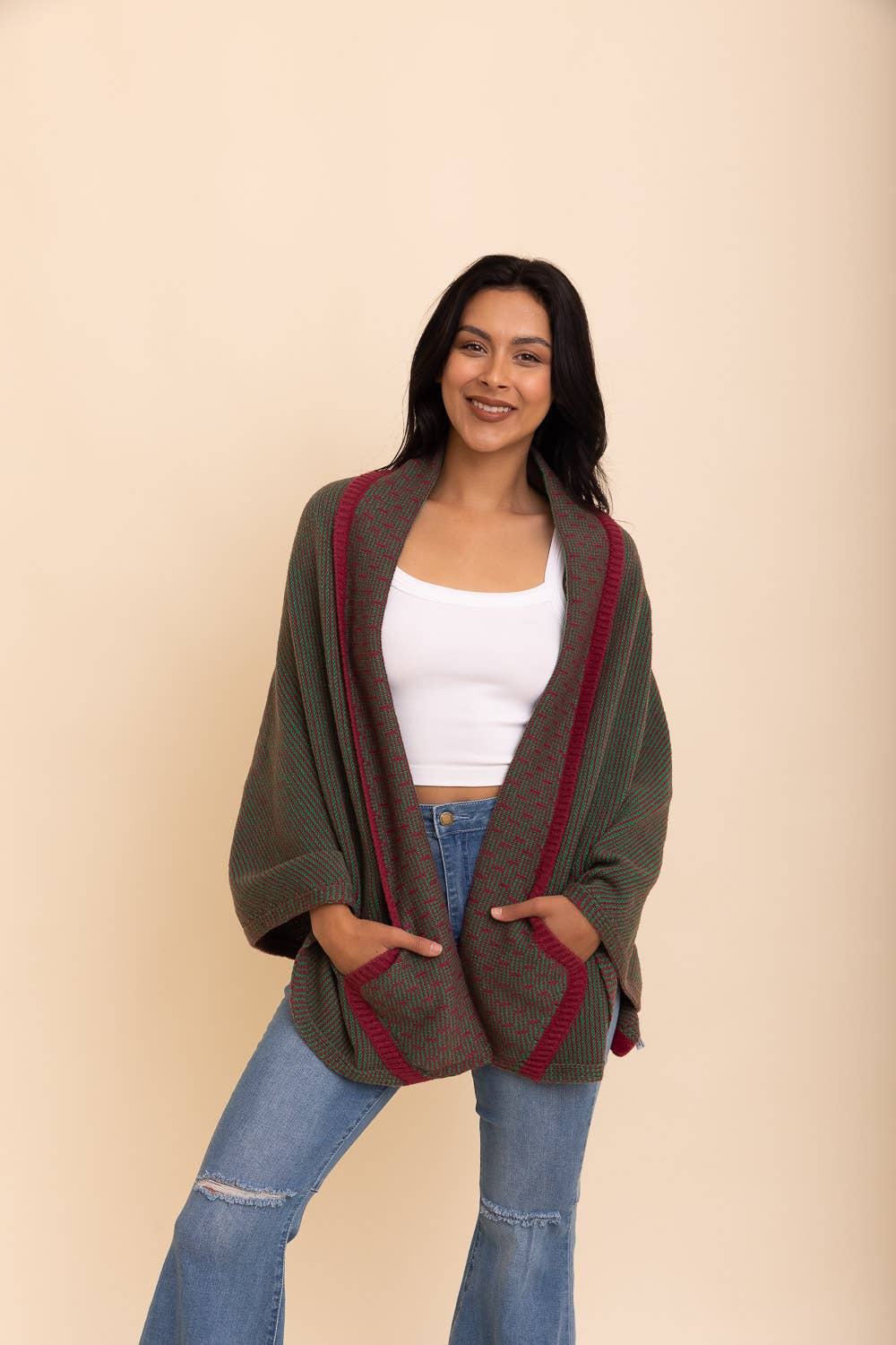 Cozy Contrast Collar Knit Wrap – Perfect for Fall Layering - The Elevated Hippie