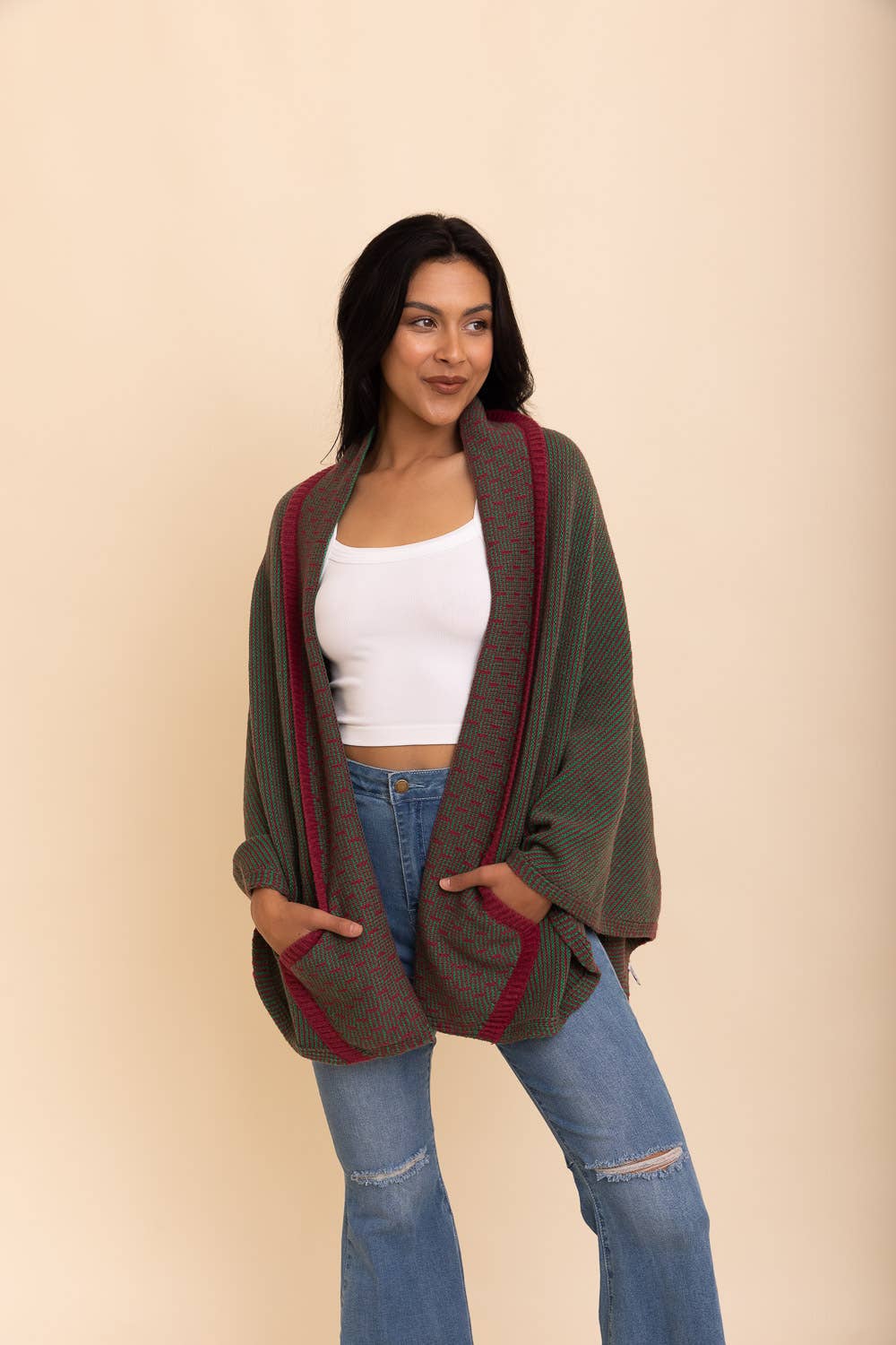Cozy Contrast Collar Knit Wrap – Perfect for Fall Layering - The Elevated Hippie
