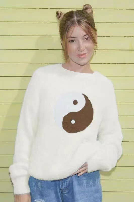 Ying Yang Fuzzy Sweater - The Elevated Hippie