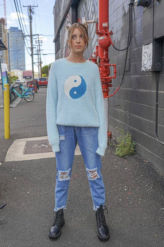 Ying Yang Fuzzy Sweater - The Elevated Hippie