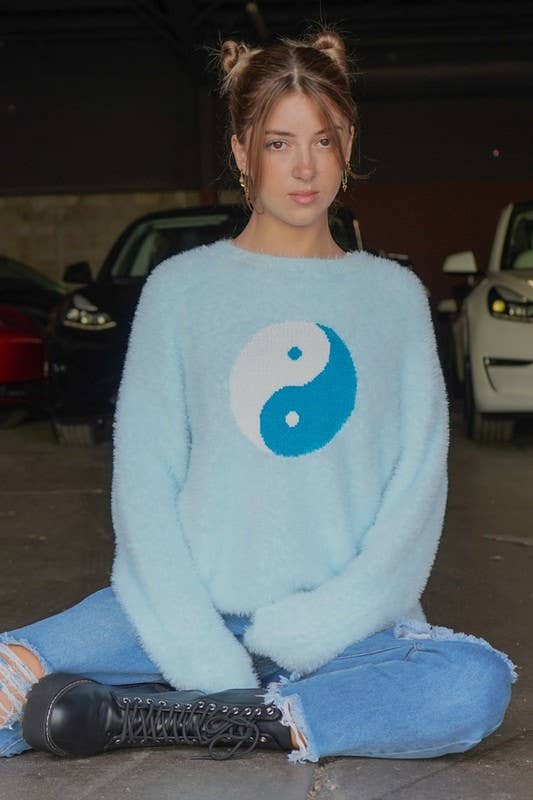 Ying Yang Fuzzy Sweater - The Elevated Hippie