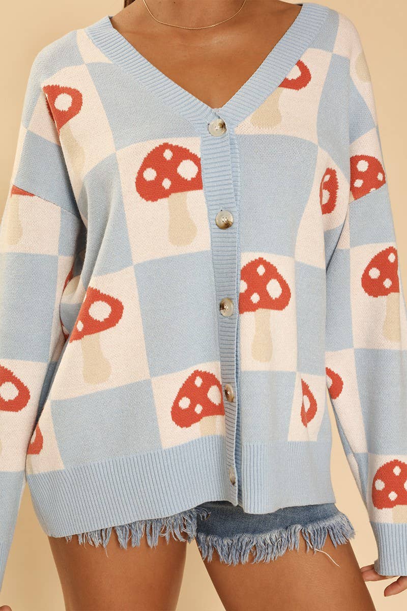 Checkered mushroom knit cardigan - The Elevated Hippie
