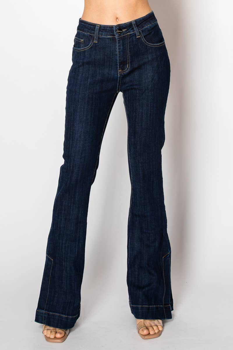 Flare leg cut dark denim jeans - The Elevated Hippie