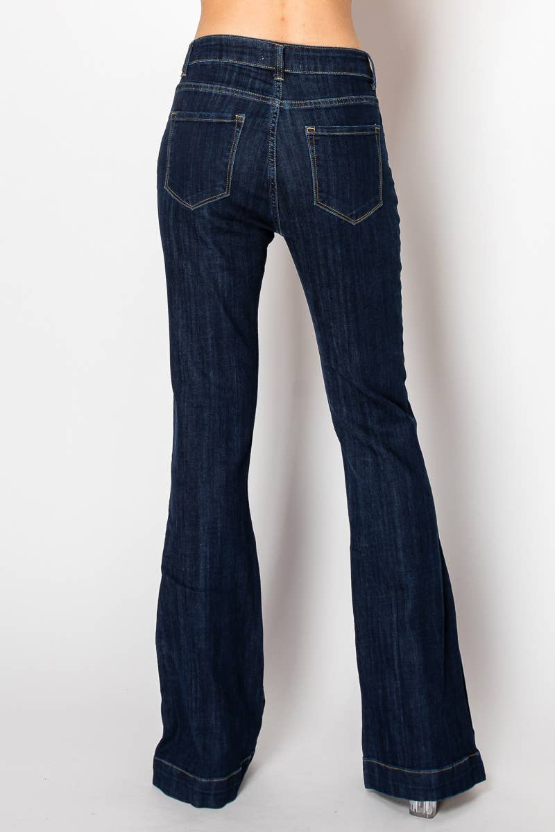 Flare leg cut dark denim jeans - The Elevated Hippie
