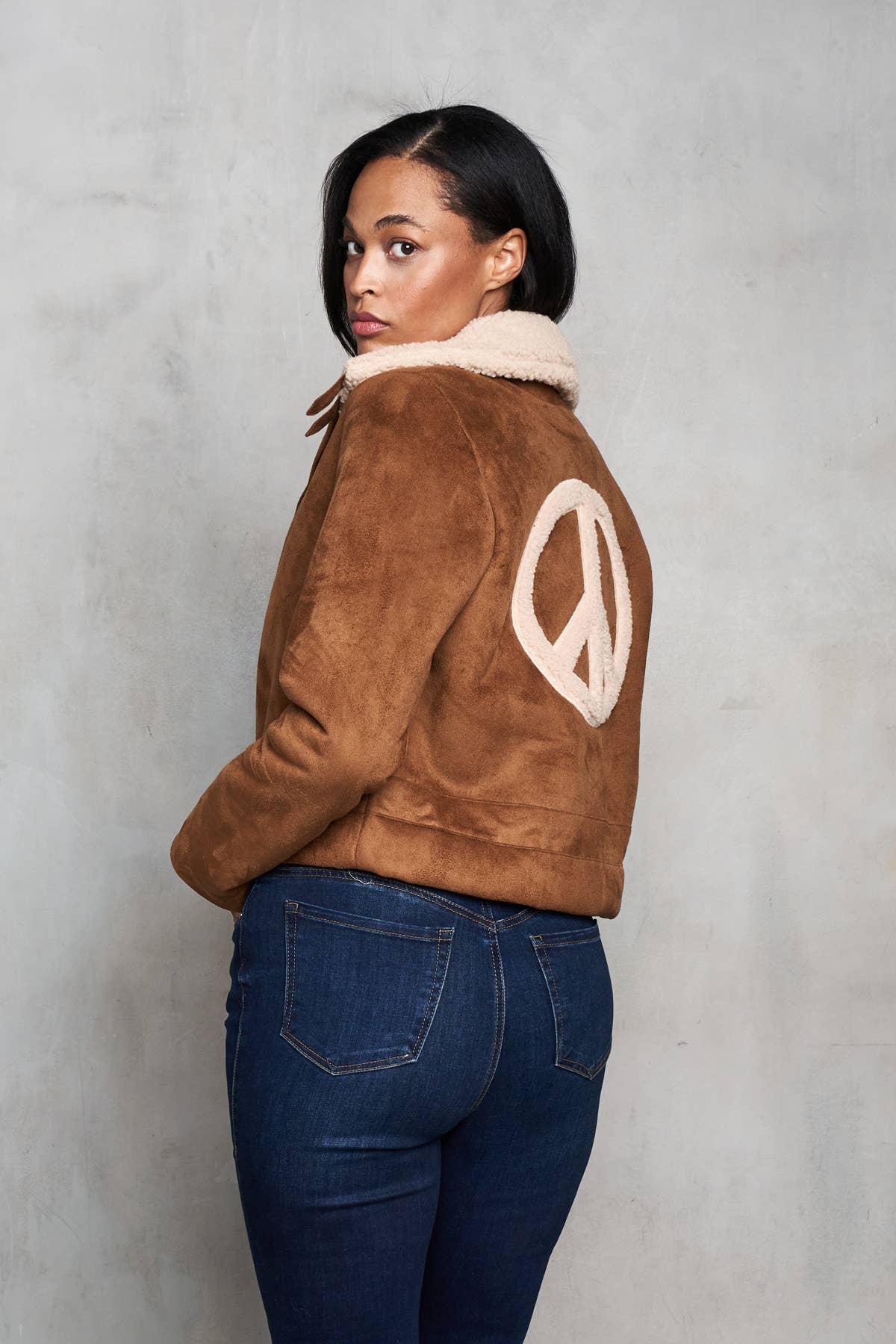 Faux Suede Sherpa Peace Jacket - The Elevated Hippie