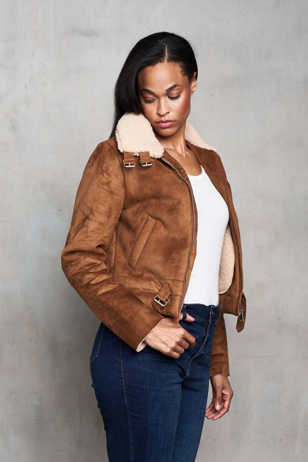 Faux Suede Sherpa Peace Jacket - The Elevated Hippie