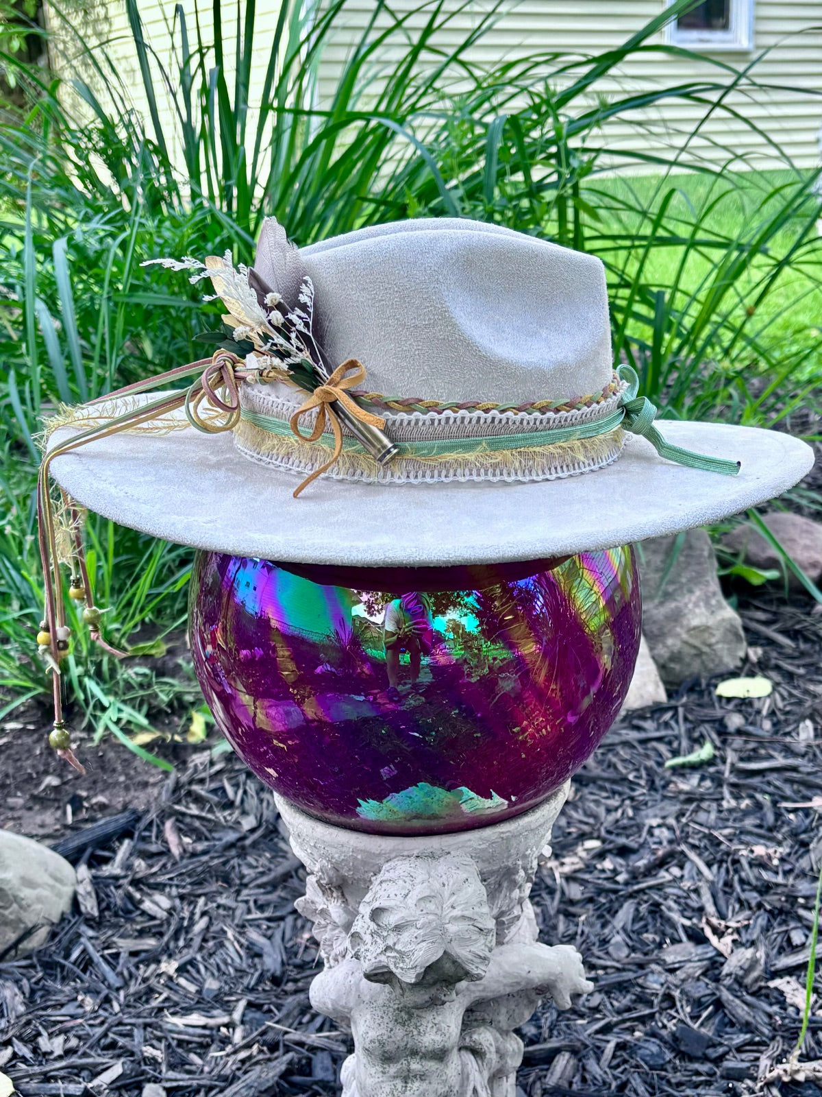 Dandelion vegan suede rancher hat worn, styled shot