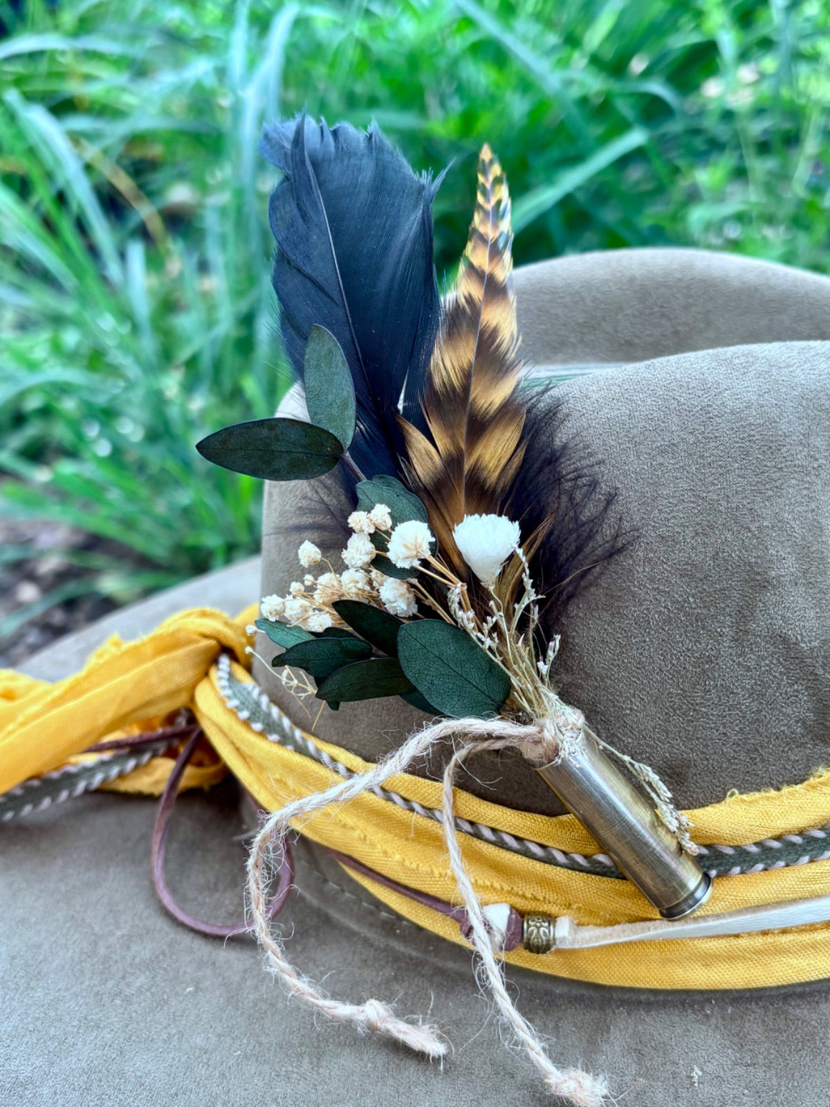 Back view of cactus vegan suede rancher hat