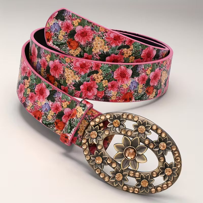 Vintage Floral Belt - Metallic Accent boho clothing, festival outfit, hippie style apparel | Elevated Hippie