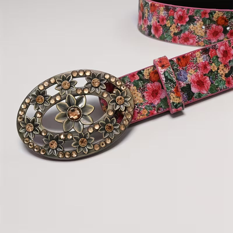 Vintage Floral Belt - Metallic Accent boho clothing, festival outfit, hippie style apparel | Elevated Hippie