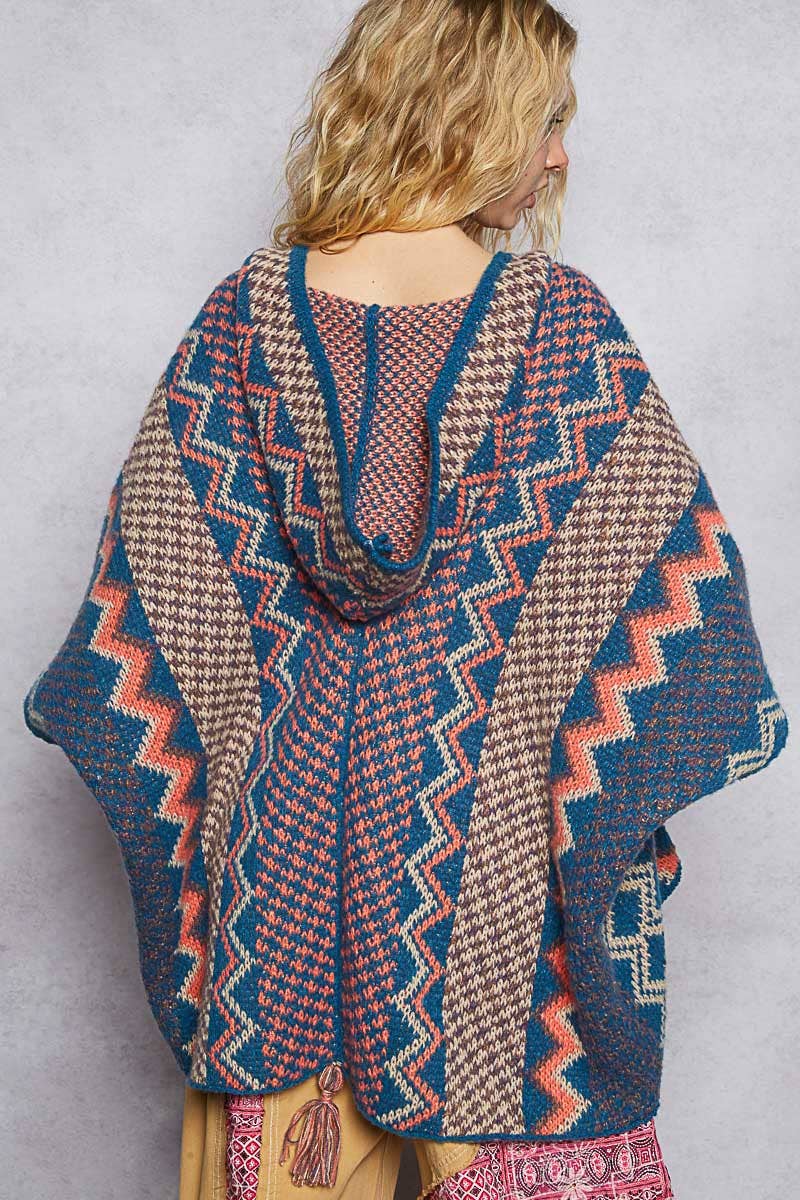 Sleeveless Poncho Paisley Sweater Aztec Hooded Cardigan - The Elevated Hippie