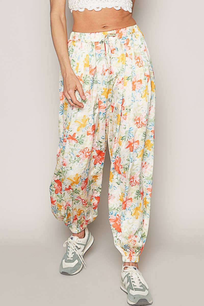Women's Floral Print Harem Pants – Adjustable Waist Woven Boho Lounge Pants - The Elevated Hippie