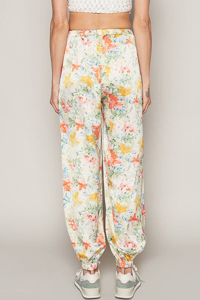 Women's Floral Print Harem Pants – Adjustable Waist Woven Boho Lounge Pants - The Elevated Hippie
