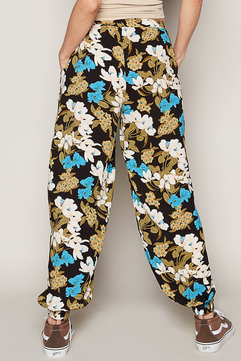 Women's Floral Print Harem Pants – Adjustable Waist Woven Boho Lounge Pants - The Elevated Hippie