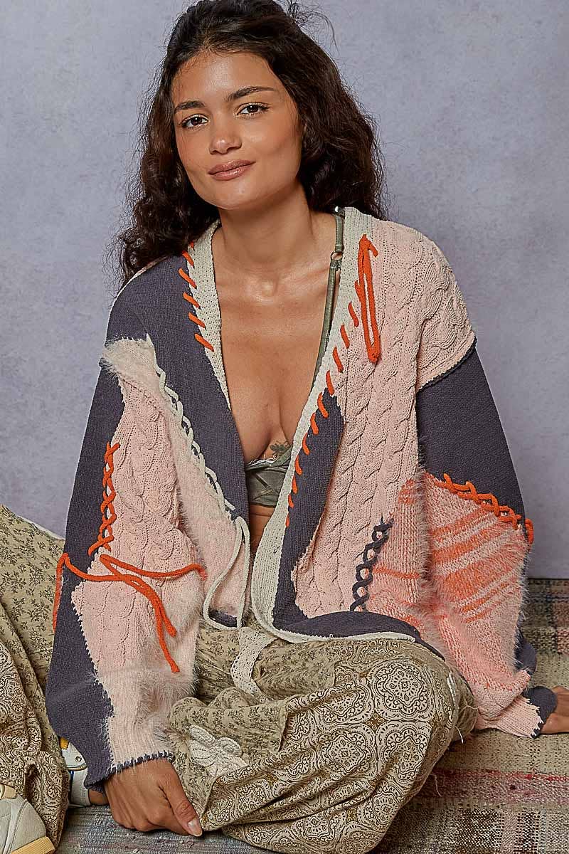 V neck solid frayed edge detail cardigan sweater top - The Elevated Hippie