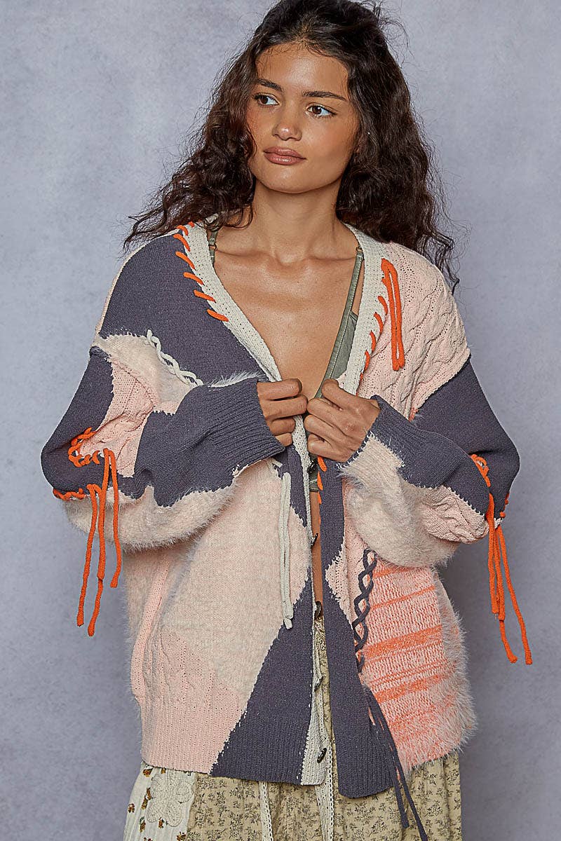 V neck solid frayed edge detail cardigan sweater top - The Elevated Hippie