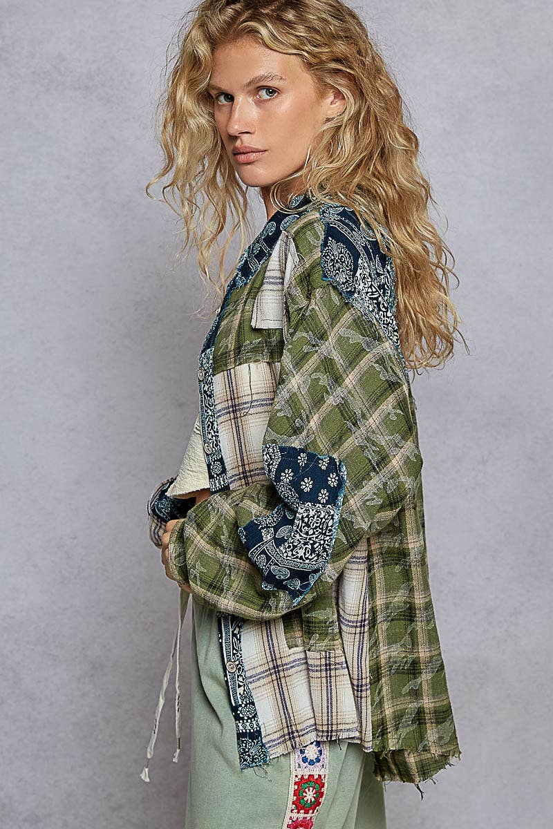 Vintage washed long sleeve button down plaid woven shirt - The Elevated Hippie