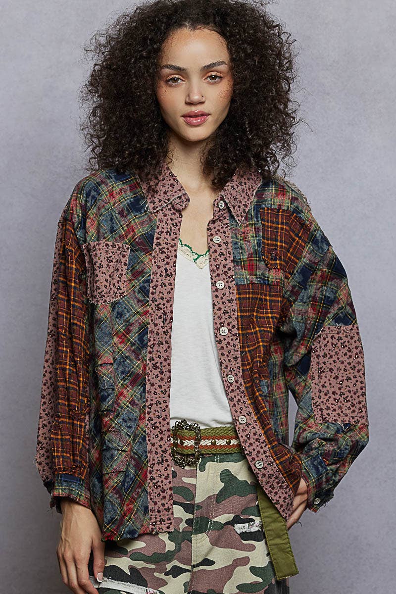 Vintage washed long sleeve button down plaid woven shirt - The Elevated Hippie