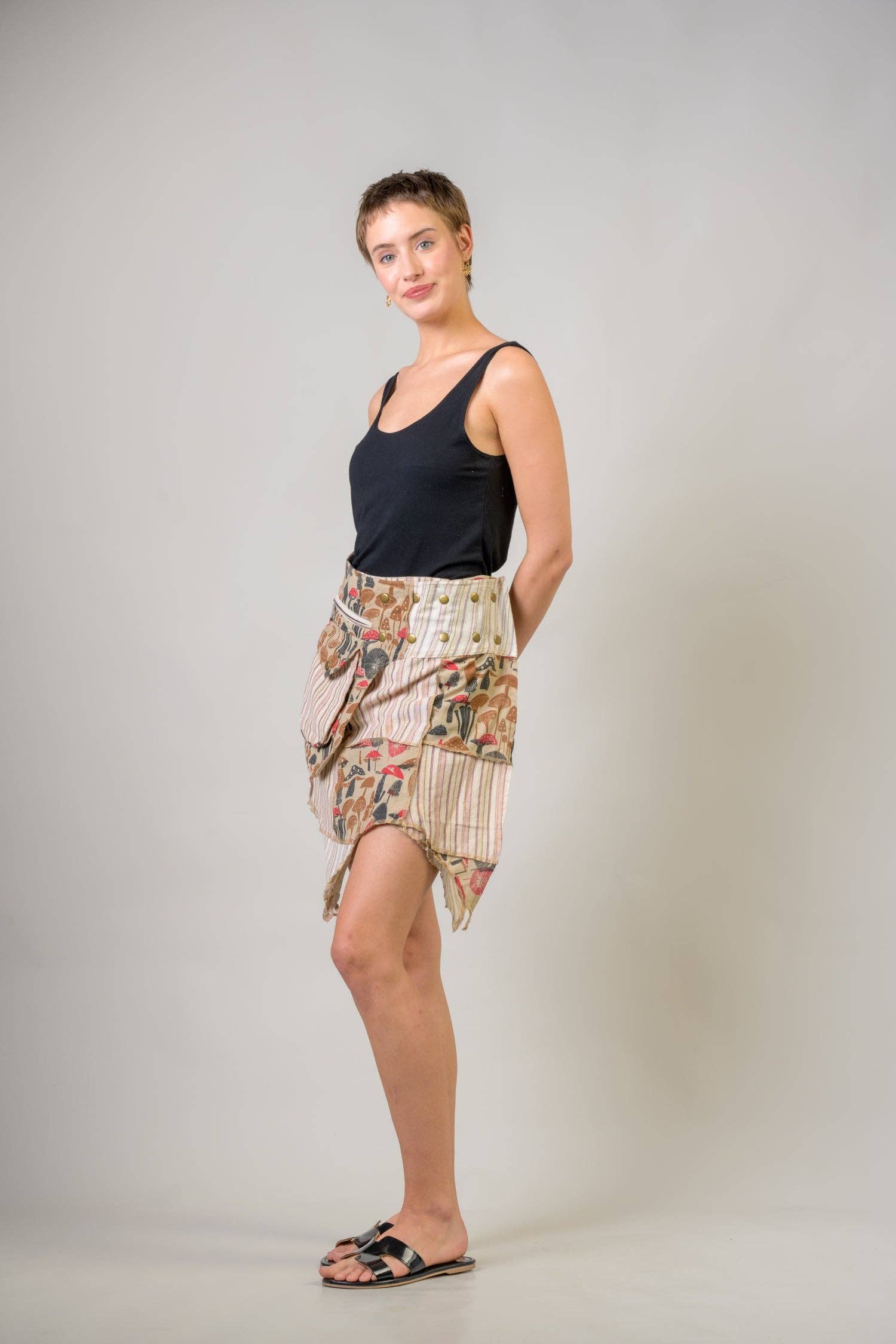 Rhea Stripe and Mushroom Patch Skirt - The Elevated Hippie