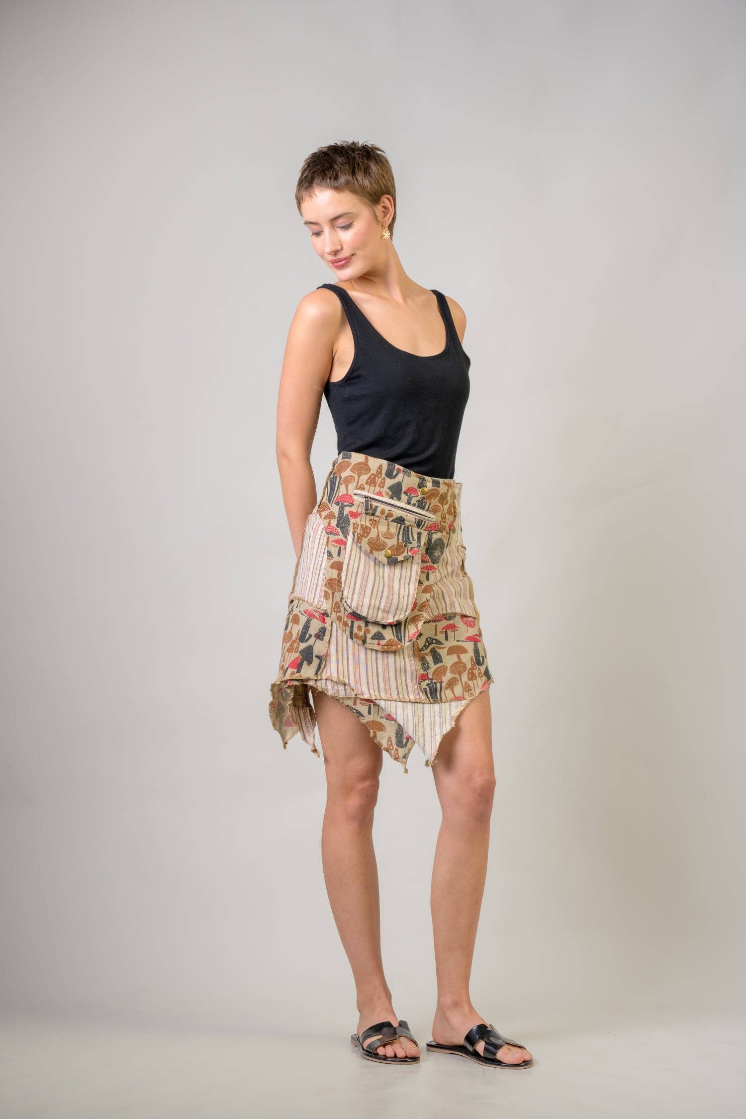 Rhea Stripe and Mushroom Patch Skirt - The Elevated Hippie