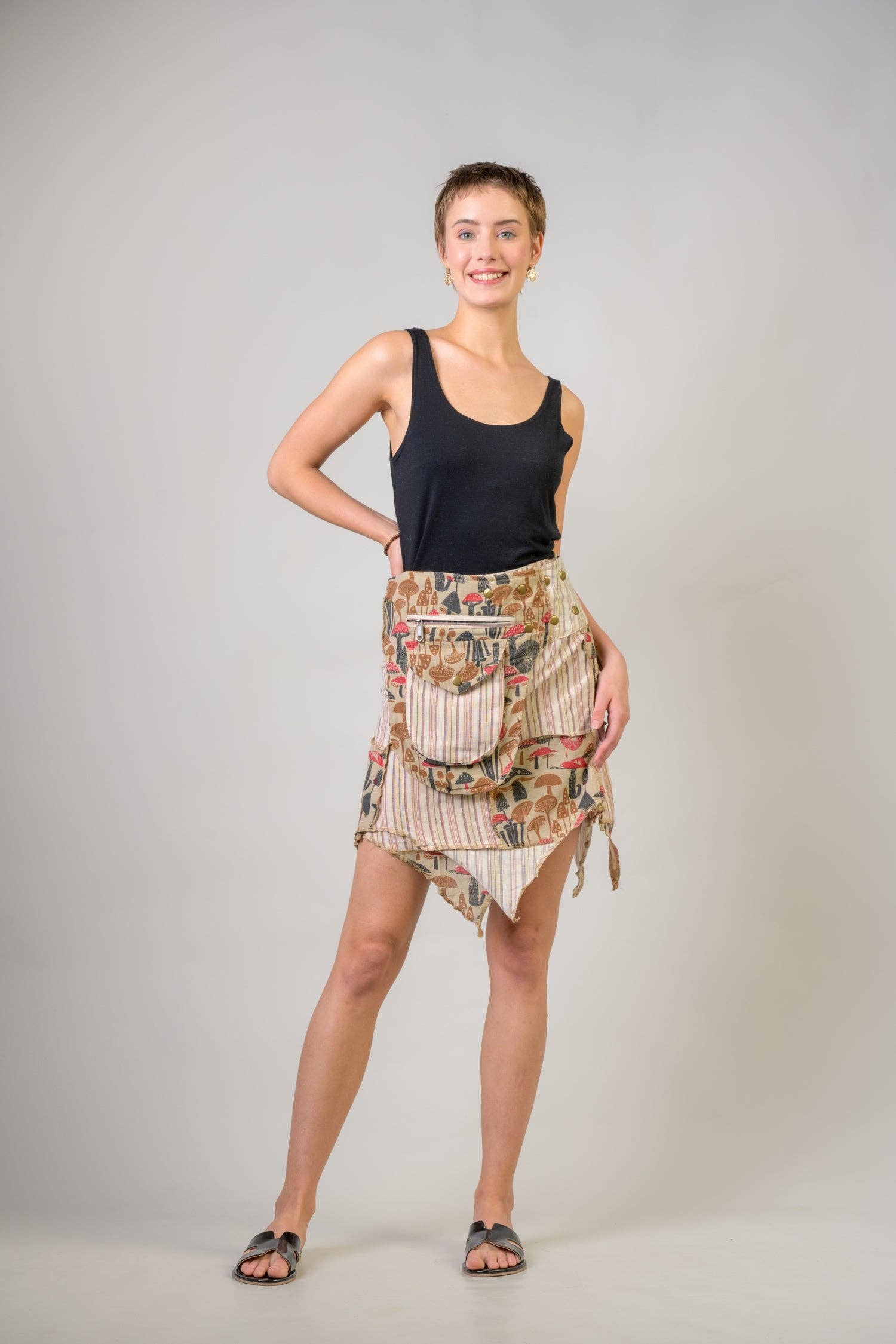 Rhea Stripe and Mushroom Patch Skirt - The Elevated Hippie