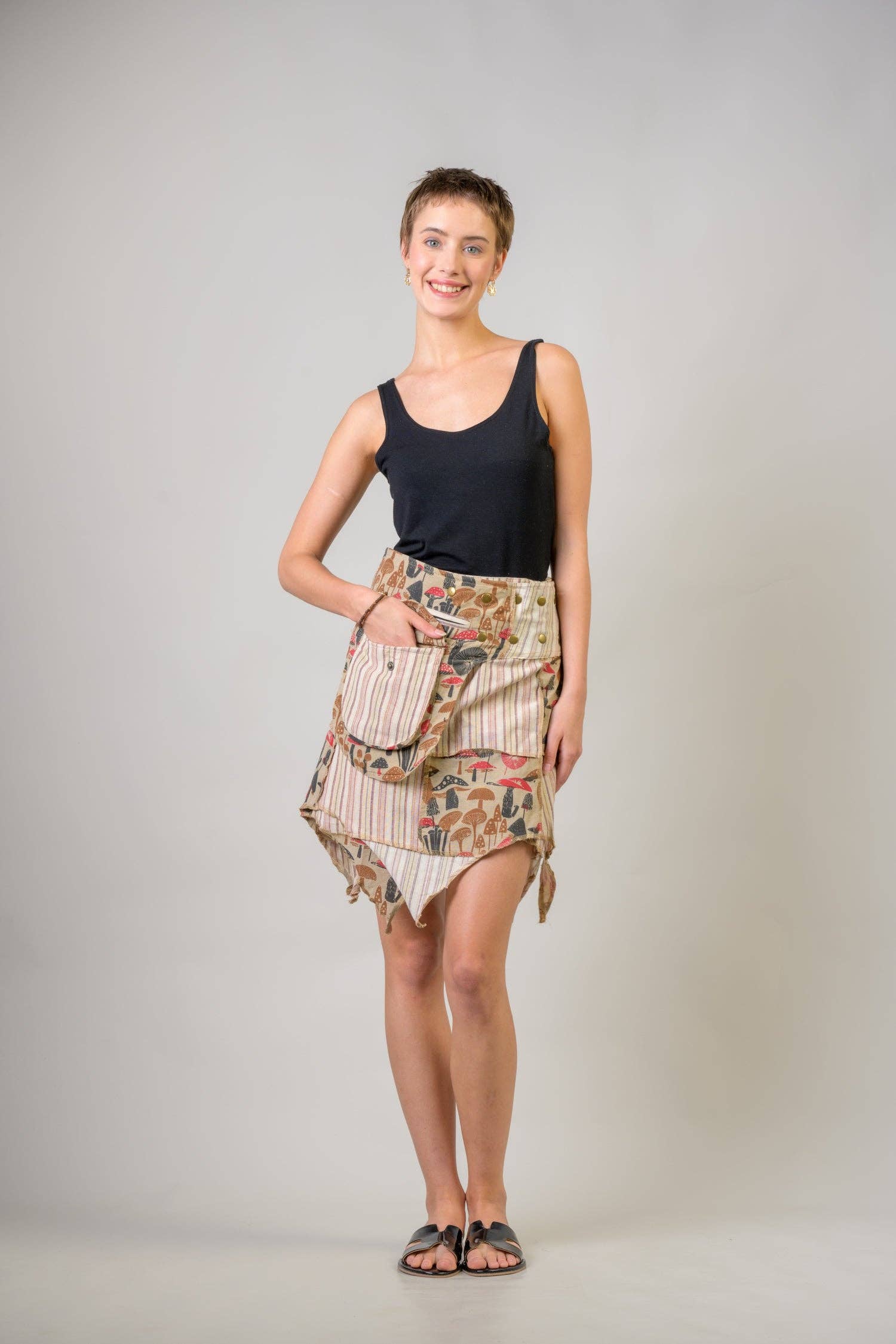 Rhea Stripe and Mushroom Patch Skirt - The Elevated Hippie