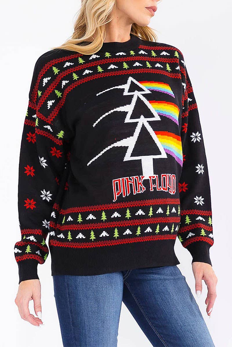 LONG SLEEVE Pink Floyd CHRISTMAS GRAPHIC PULLOVER SWEATER - The Elevated Hippie