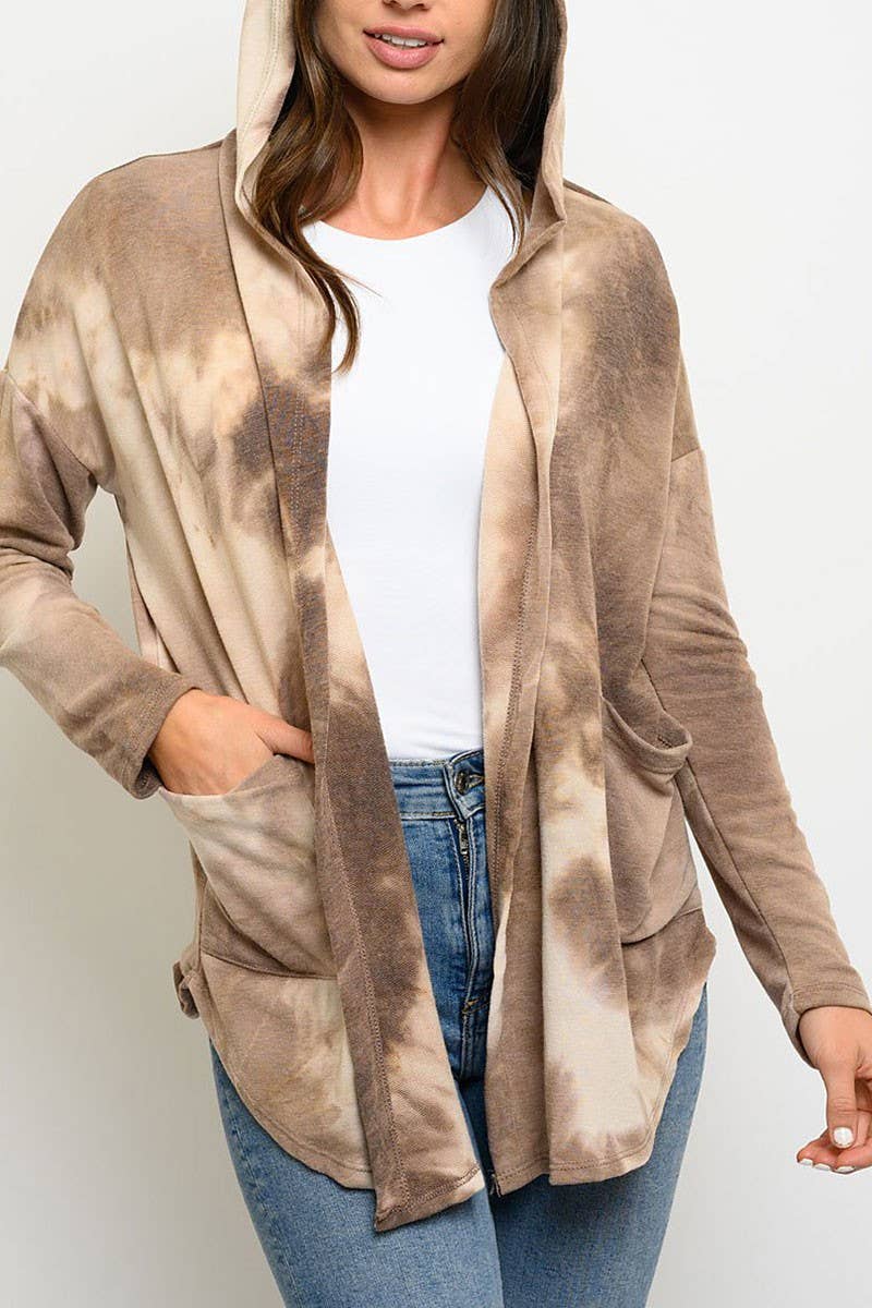 LONG SLEEVE TIE DYE HOODIE CARDIGAN - The Elevated Hippie