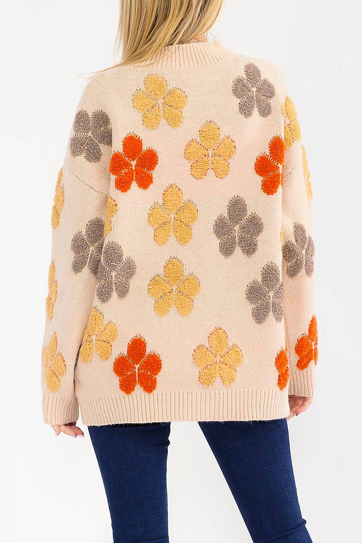 FLORAL DETAIL POCKETS BUTTON DOWN SWEATER CARDIGAN - The Elevated Hippie
