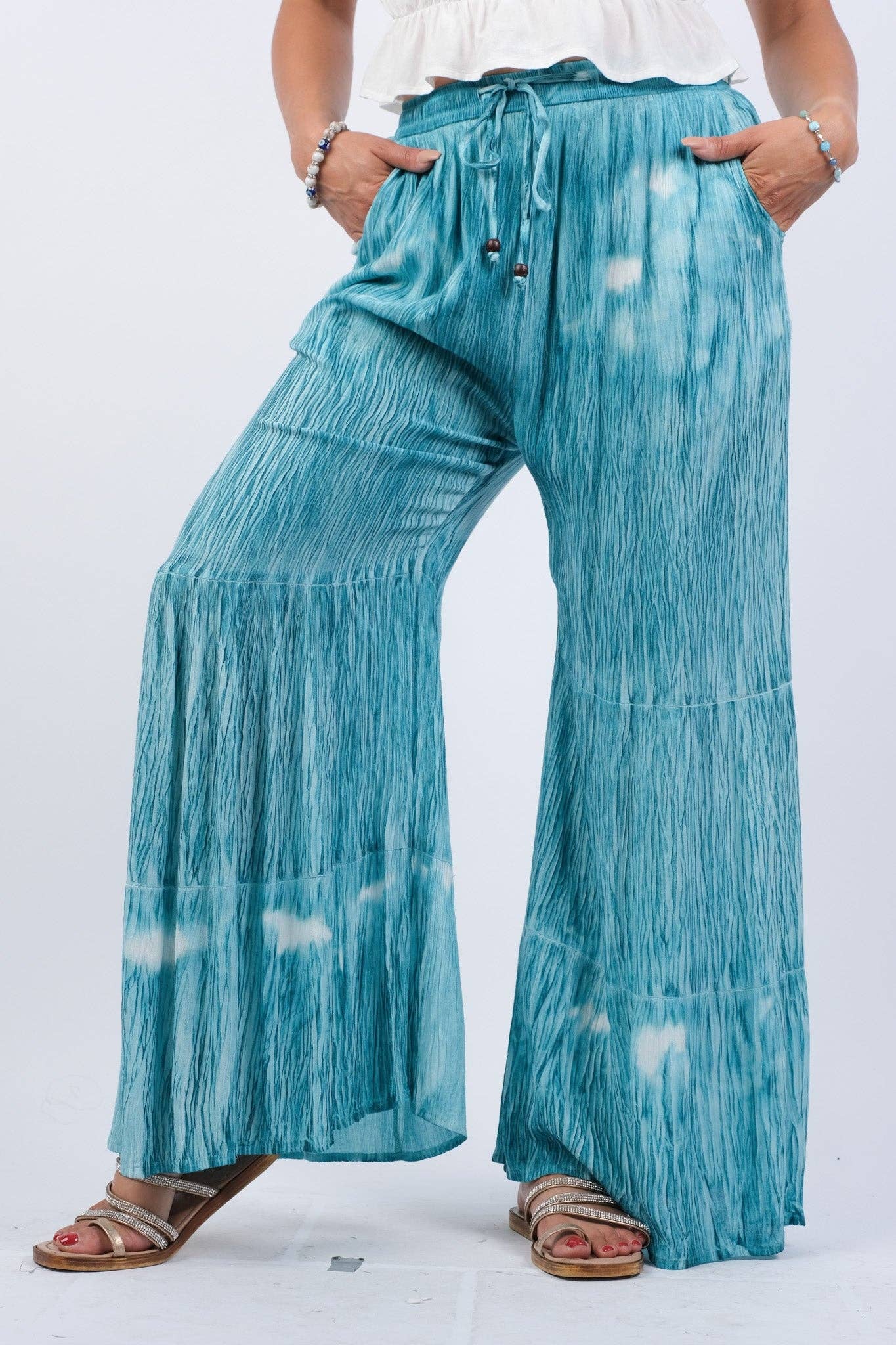 Sky Blue Blockprint Flared Hippie Pants - The Elevated Hippie