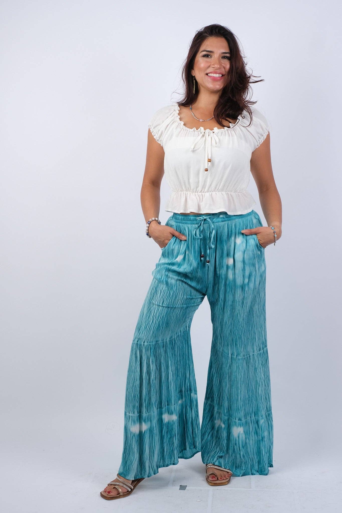 Sky Blue Blockprint Flared Hippie Pants - The Elevated Hippie