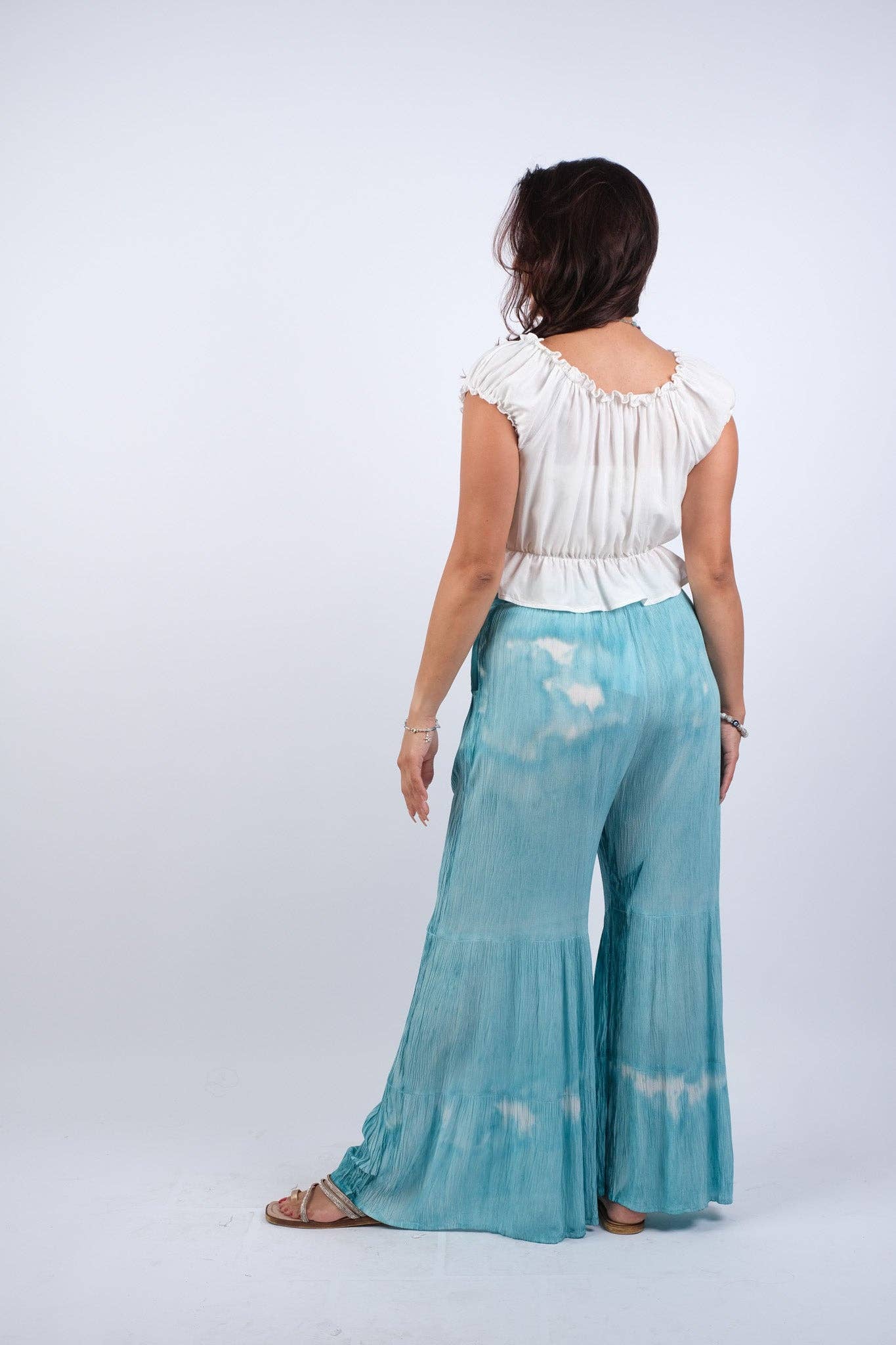 Sky Blue Blockprint Flared Hippie Pants - The Elevated Hippie