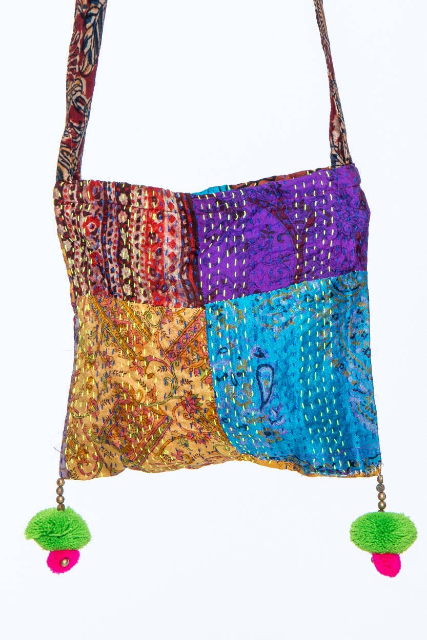 Silk Kantha Pom Pom Bag - The Elevated Hippie