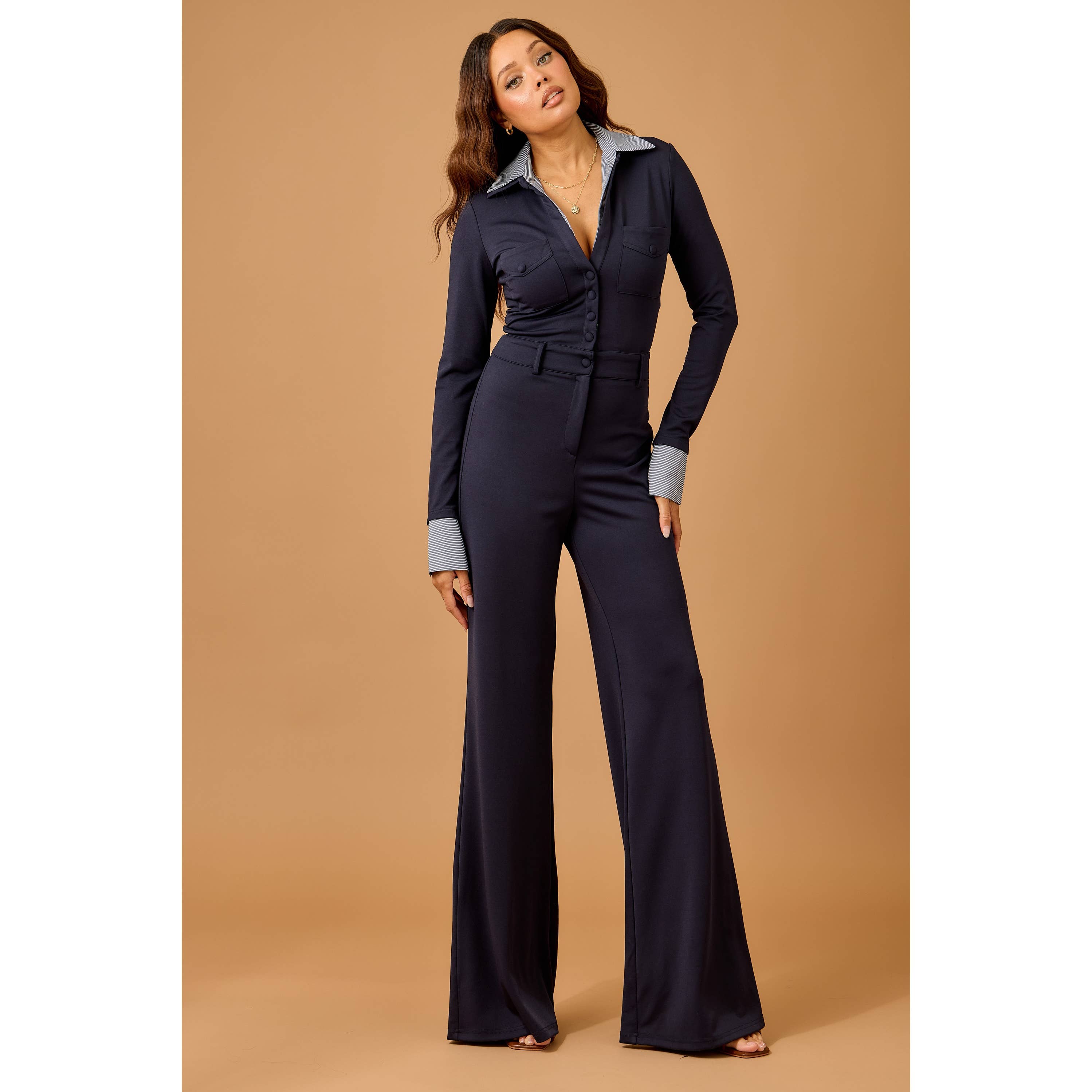 Fall Polished navy stretch jumpsuit - The Elevated Hippie