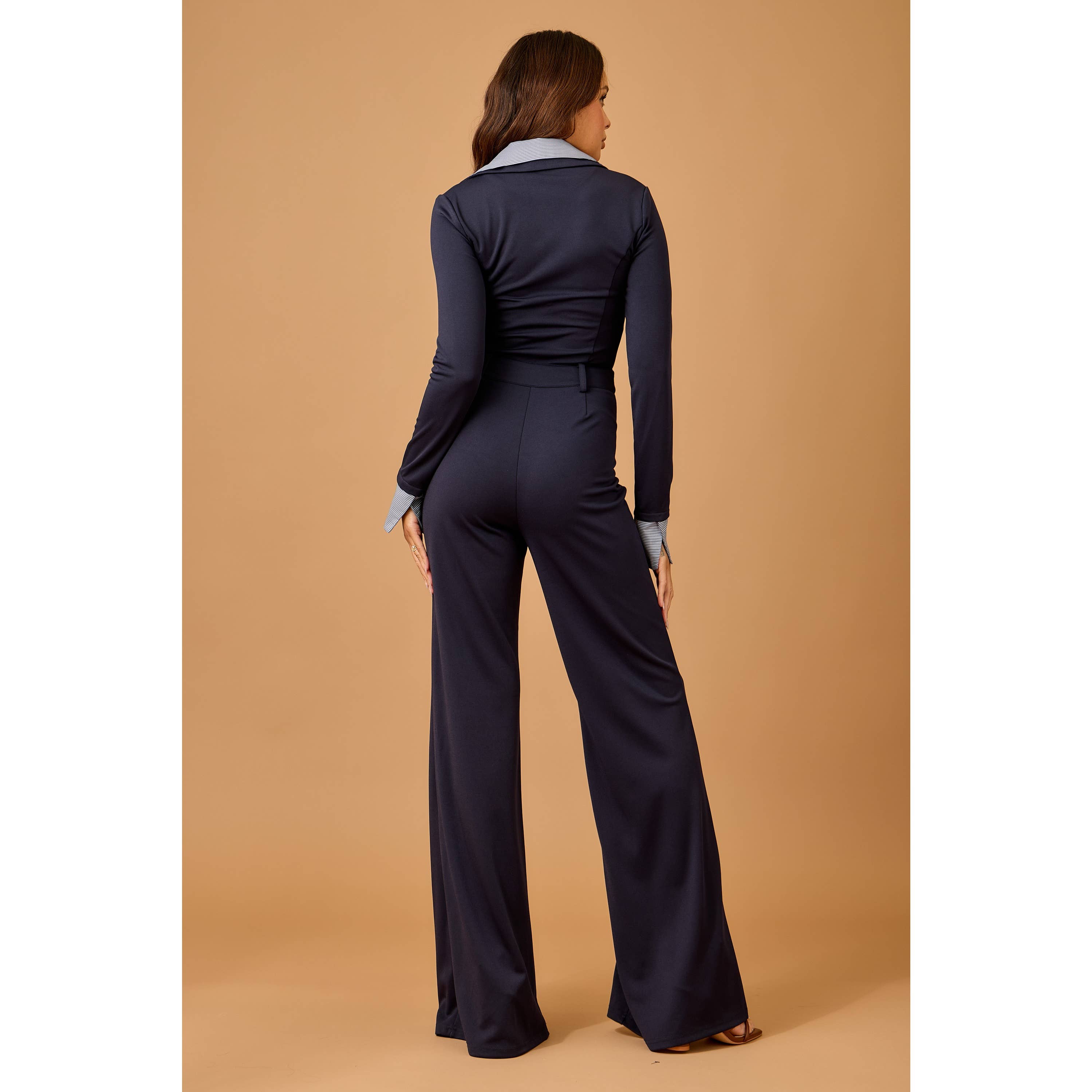 Fall Polished navy stretch jumpsuit - The Elevated Hippie