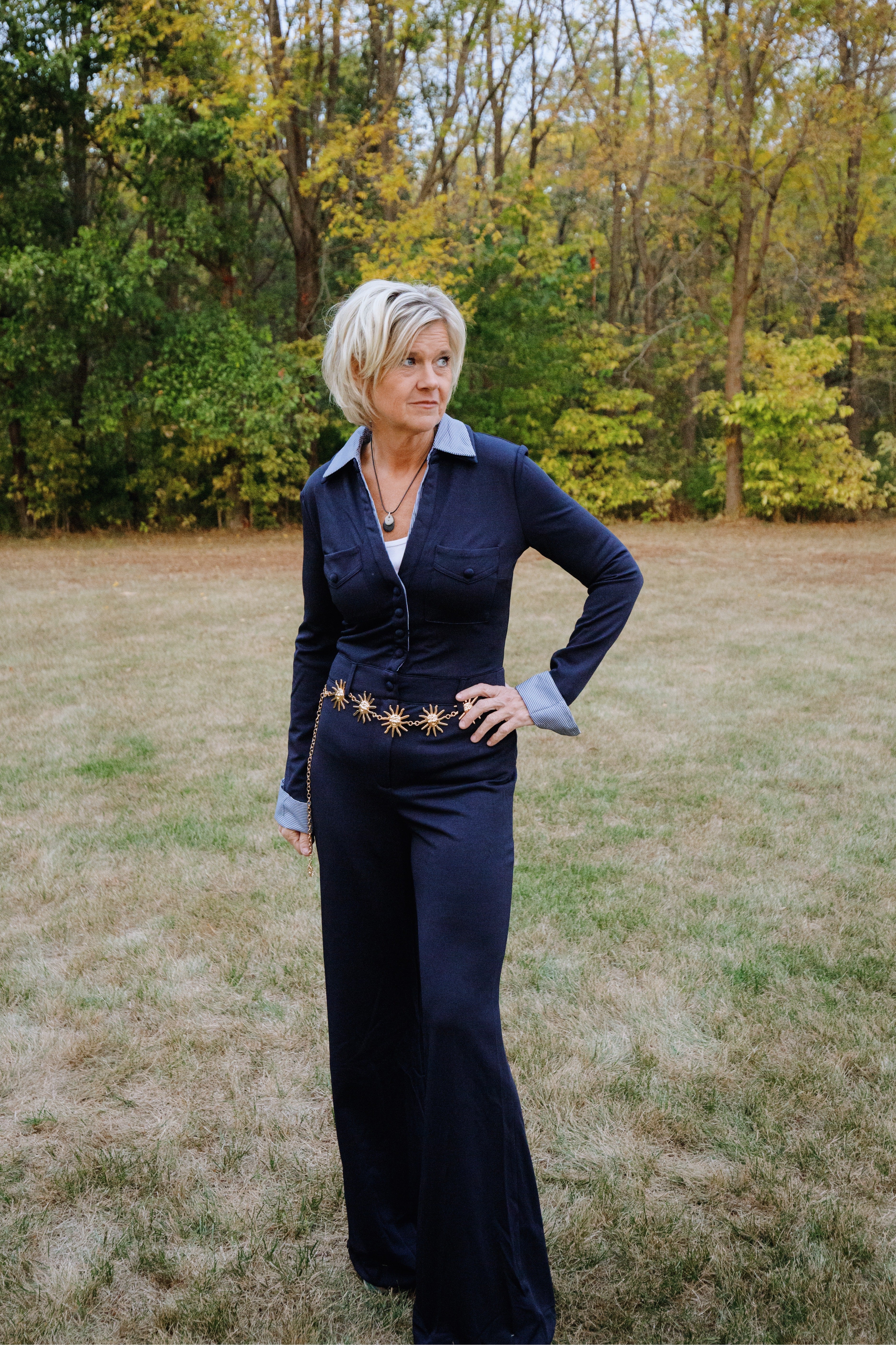 Fall Polished navy stretch jumpsuit - The Elevated Hippie