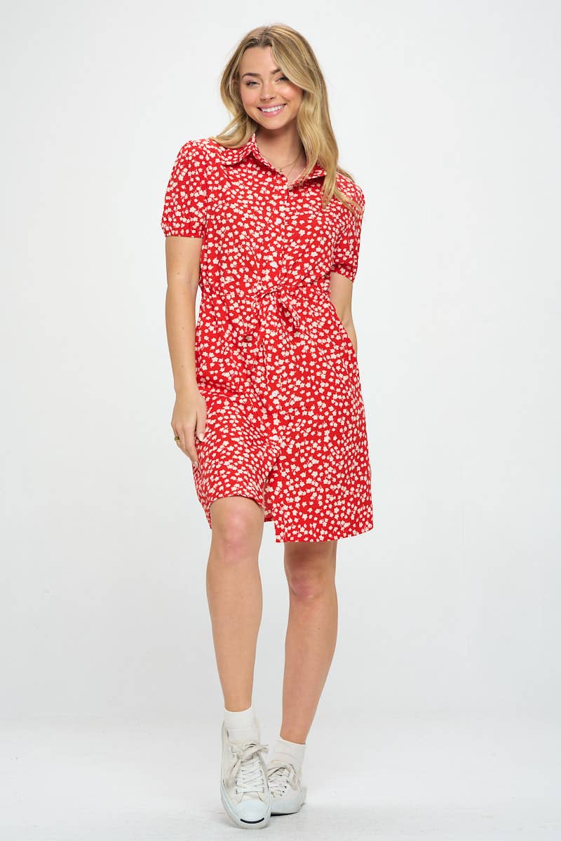RED POPPY PRINT BUTTON UP DRESS - The Elevated Hippie
