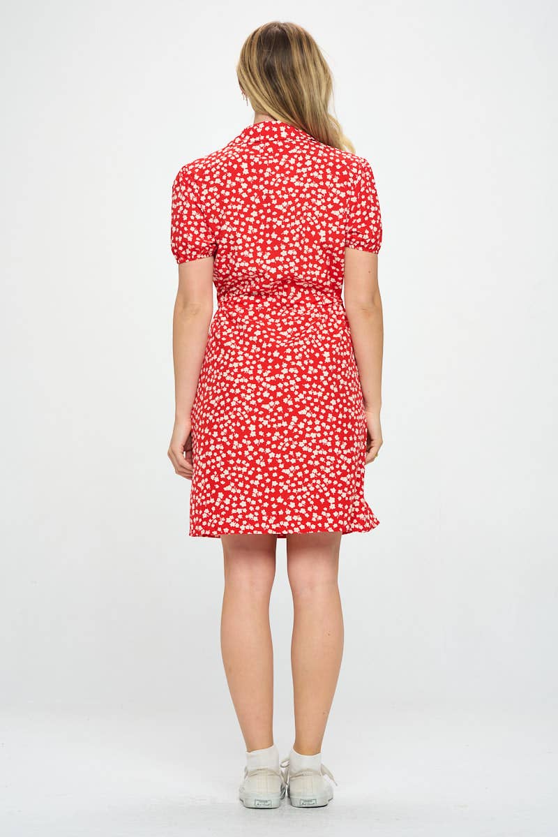 RED POPPY PRINT BUTTON UP DRESS - The Elevated Hippie