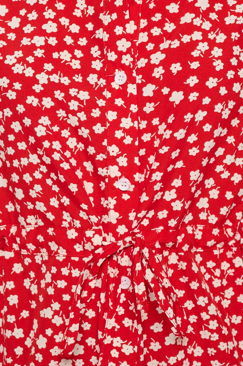 RED POPPY PRINT BUTTON UP DRESS - The Elevated Hippie