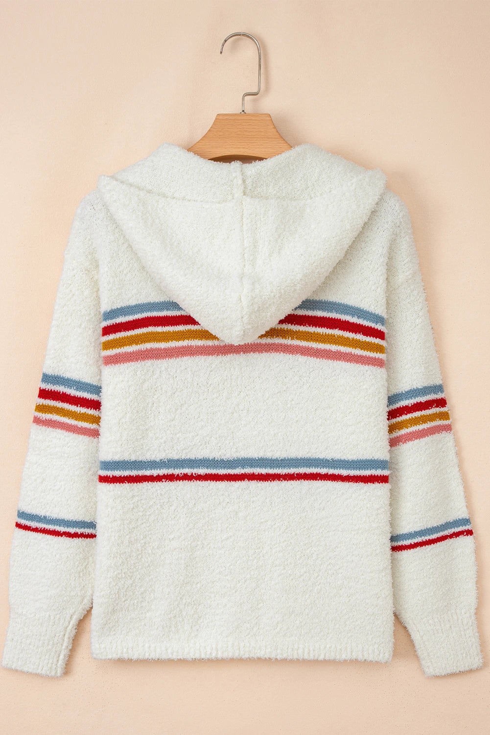 Multicolor Stripe Accent Hooded Popcorn Sweater boho clothing, festival outfit, hippie style apparel | Elevated Hippie