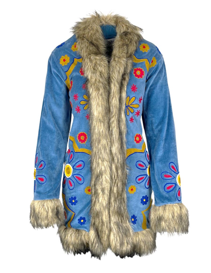 Boho Bloom Faux Fur Penny Lane Trim Jacket - The Elevated Hippie