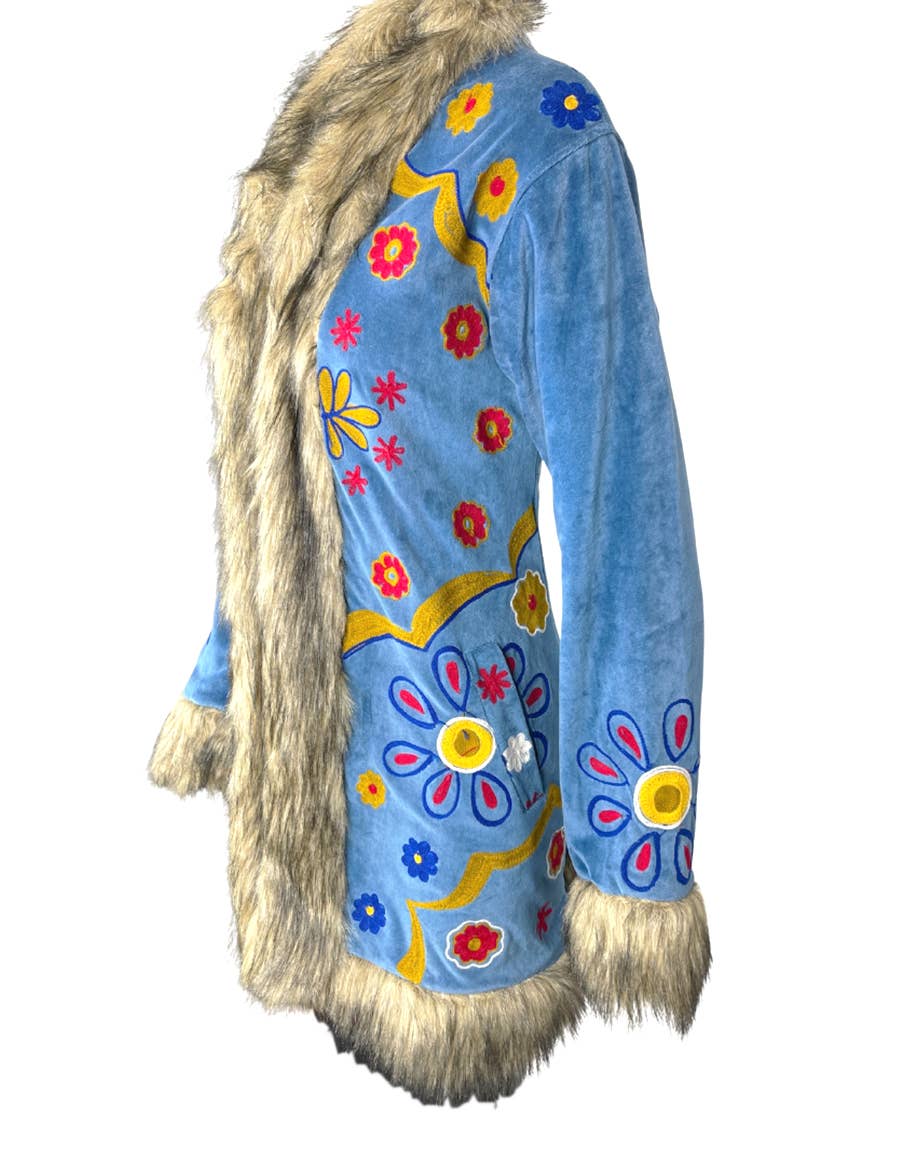 Boho Bloom Faux Fur Penny Lane Trim Jacket - The Elevated Hippie