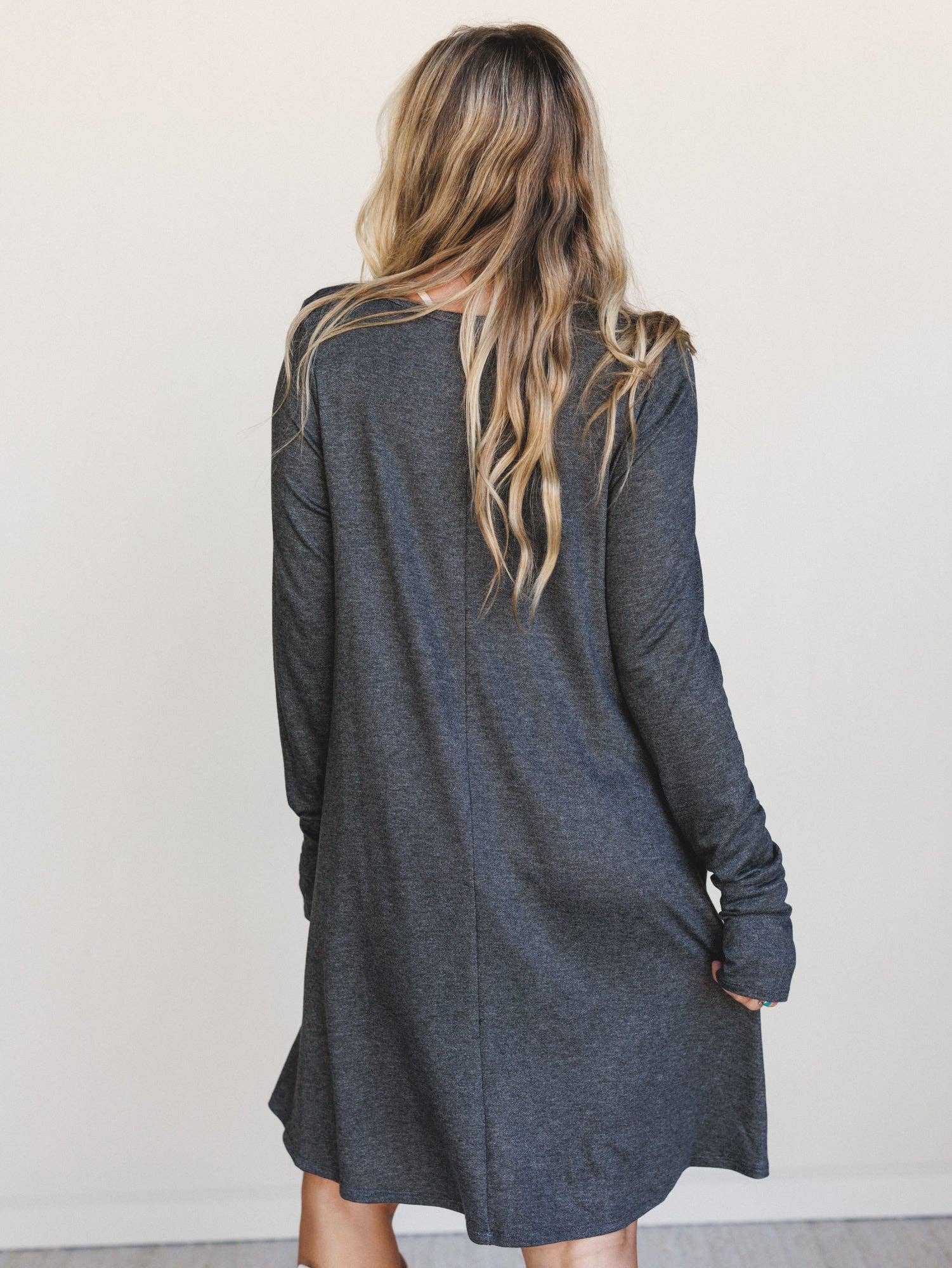 Jake Long Sleeve Crewneck Dress - Charcoal - The Elevated Hippie