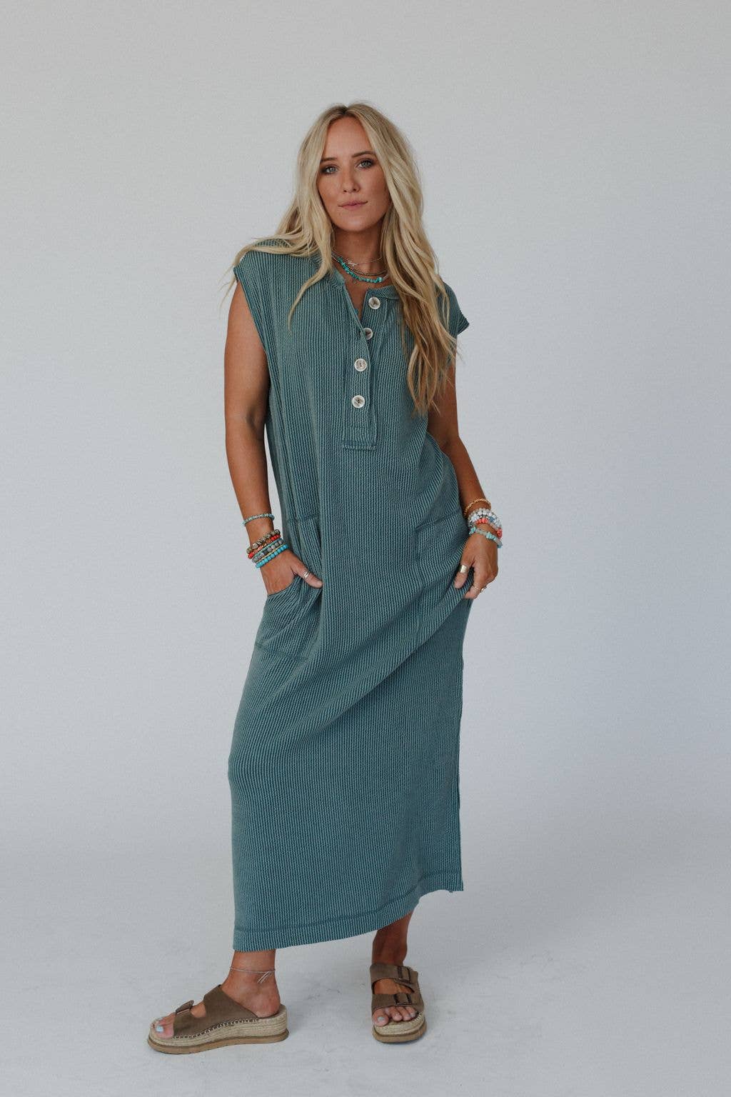 Madeline Textured Maxi Dress - Moss - The Elevated Hippie