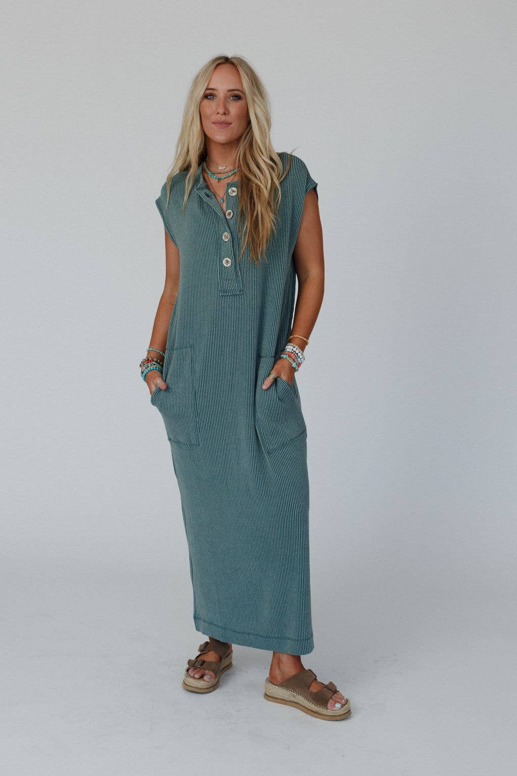 Madeline Textured Maxi Dress - Moss - The Elevated Hippie