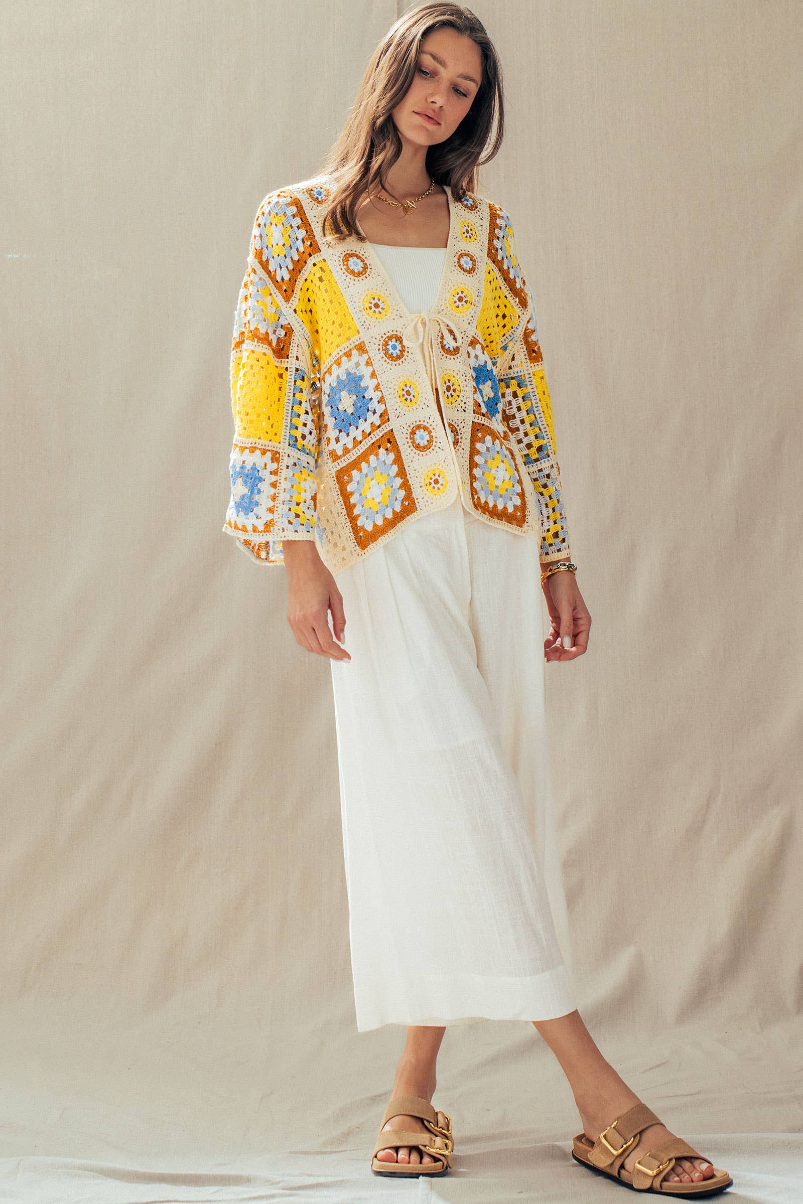 Granny Square Crochet Tie-Front Cardigan - The Elevated Hippie