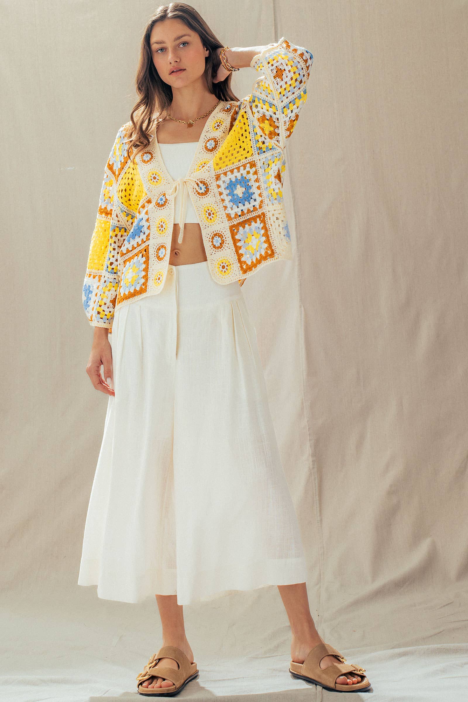 Granny Square Crochet Tie-Front Cardigan - The Elevated Hippie